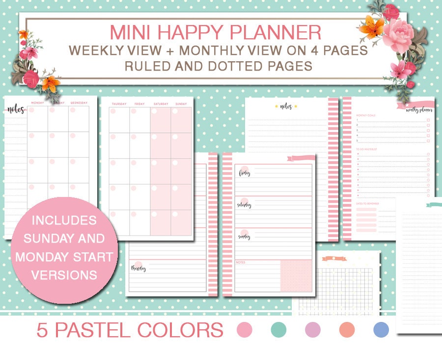 Mini Happy Planner Printable Kit Weekly and Monthly Planner Inserts ...