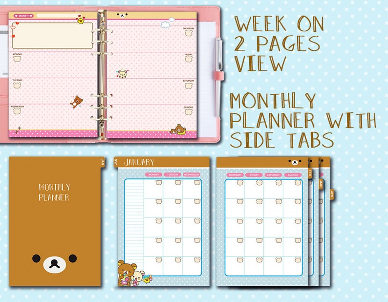 May include: A monthly planner with side tabs, featuring a weekly view on two pages. The planner has a cute bear design and is perfect for organizing your schedule.