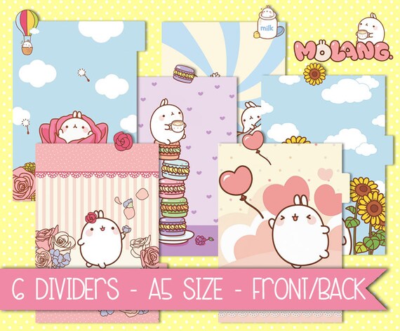 Molang planner dividers printable a5 size filofax kawaii dashboard color crush kikki k large size carpe diem
