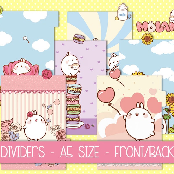 Molang planner dividers printable a5 size filofax kawaii dashboard color crush kikki k large size carpe diem