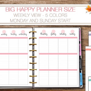 Inserciones de planificador semanal imprimibles de Happy Planner - Big Happy Planner - Tamaño carta