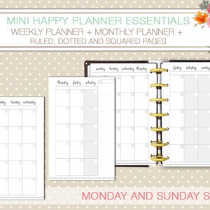 Mini Happy Planner Printable Kit Weekly and Monthly Planner Inserts ...
