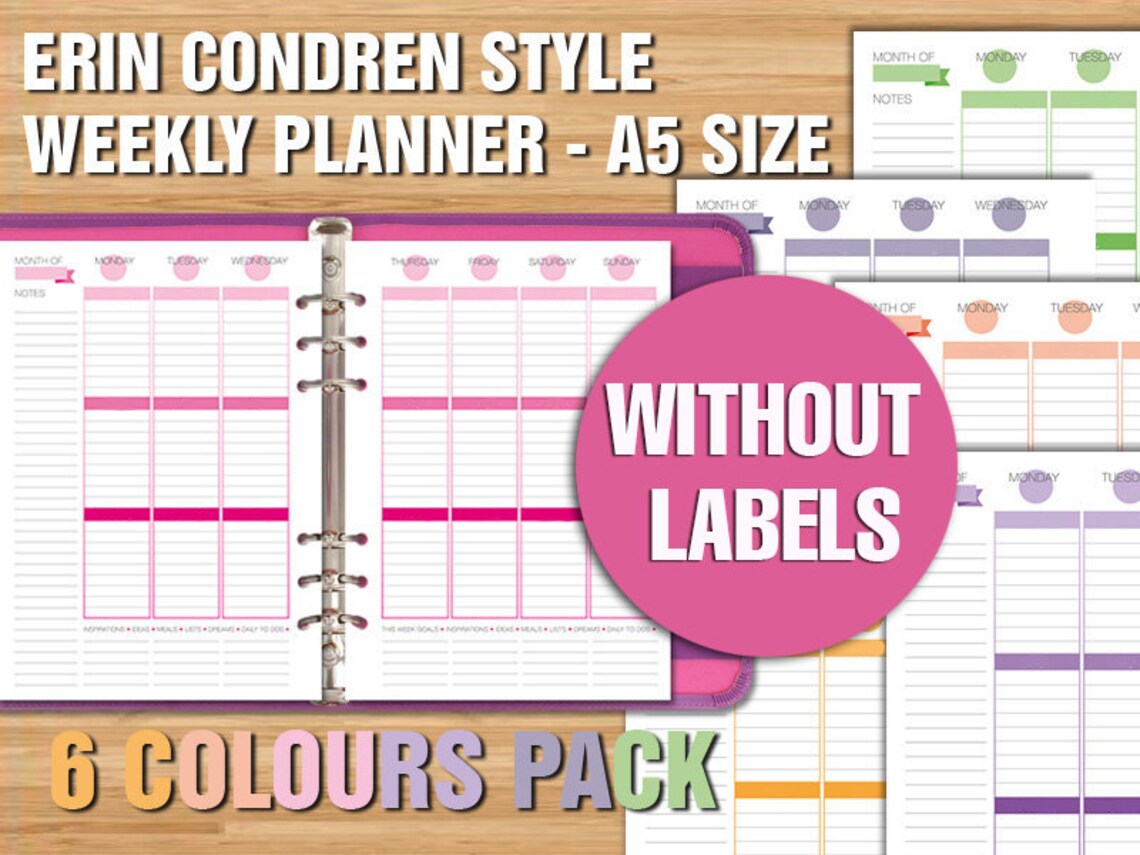 Erin Condren Style Printable Weekly Planner A5 Size - Etsy