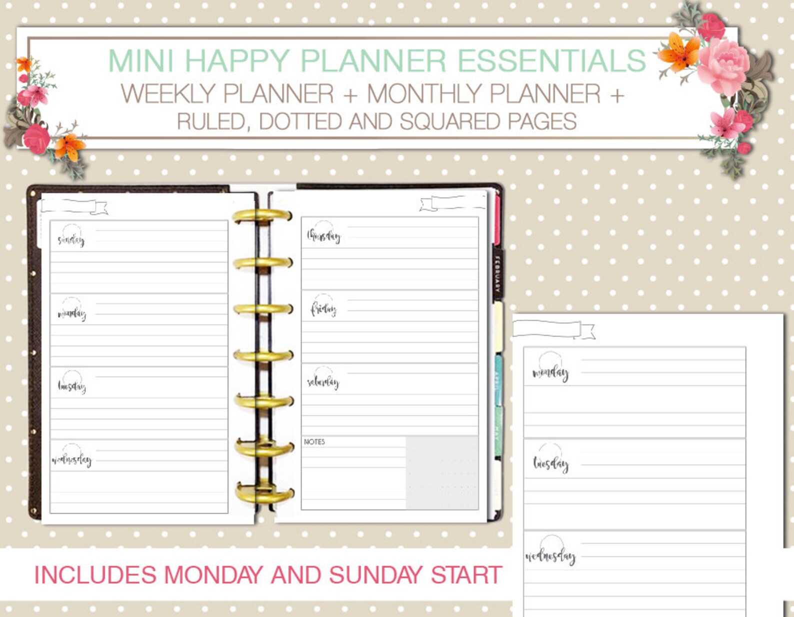 Mini Happy Planner Printable Kit Horizontal Weekly and Monthly Planner ...