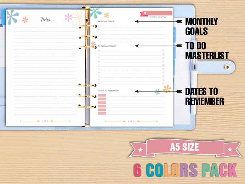 Monthly Planner A5 Size Printable Monthly Calendar Undated to Do List ...