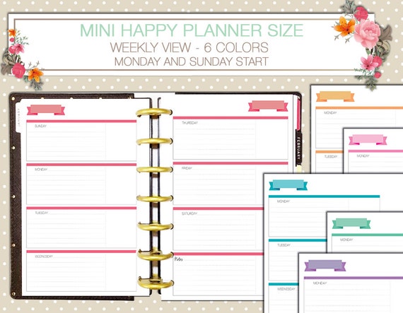 mini happy planner weekly printable inserts horizontal