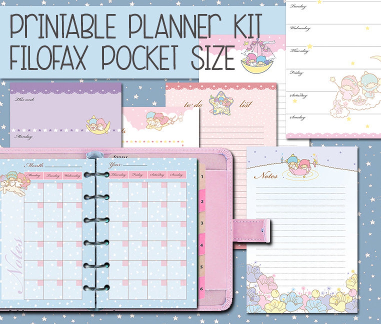 Printable Pocket Planner Kit Cute Kawaii Weekly Planner Etsy