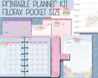 printable pocket planner kit cute kawaii weekly planner monthly planner to do list notes undated agenda refills planner bundle