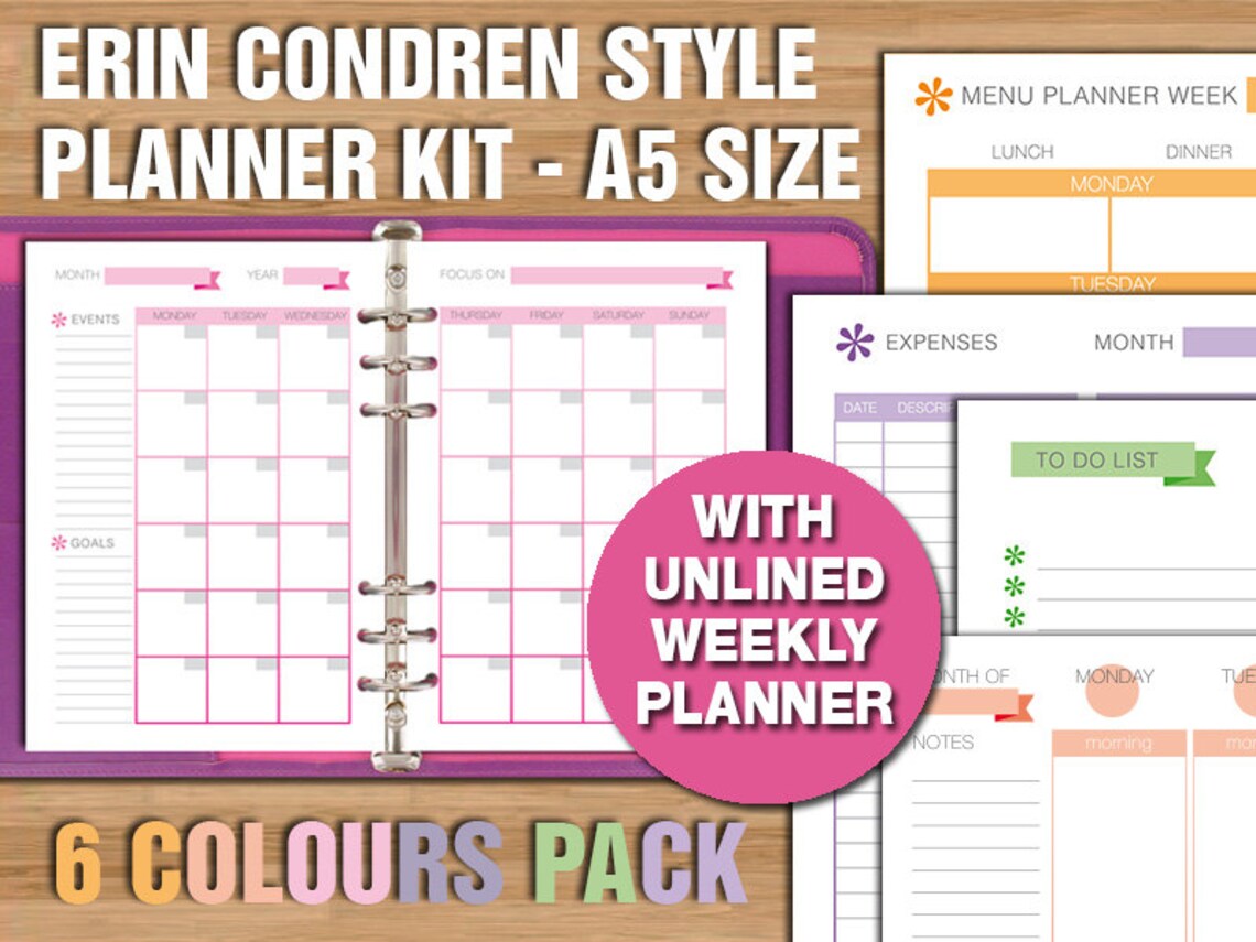 Erin Condren Style Printable Planner Kit A5 Size UNLINED - Etsy Canada