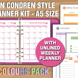 Kit imprimible planeador Erin Condren estilo - tamaño A5 - versión de la semana sin forro