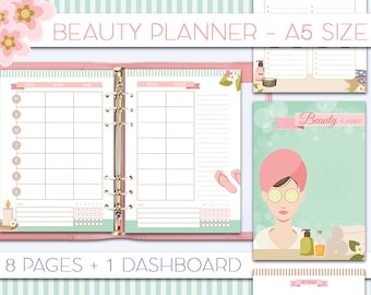 Beauty Planner printable inserts a5 skincare routine tracker personal care kbeauty organizer makeup planner beauty routine pages