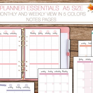 A5 Printable Planner Kit, monthly, weekly, notes pages