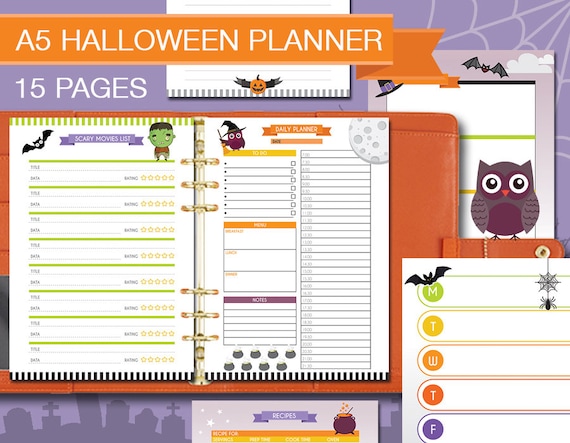 halloween planner a5 filofax planner october holiday costume planner scary movies Halloween printable party organizer INSTANT DOWNLOAD