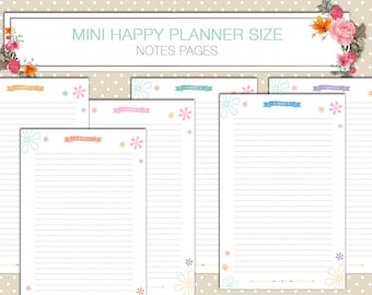 Mini Happy planner printable planner inserts  PDF 4.5 x 7 inches Mini Happy Planner  ruled pages for notes