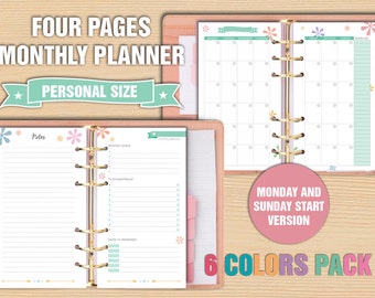 Personal monthly planner printable undated monthly calendar filofax personal size to do list notes pages