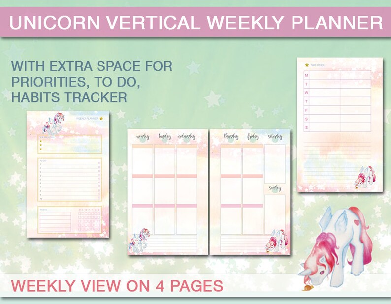 MINI Happy Planner Unicorn printable vertical weekly Planner | Etsy