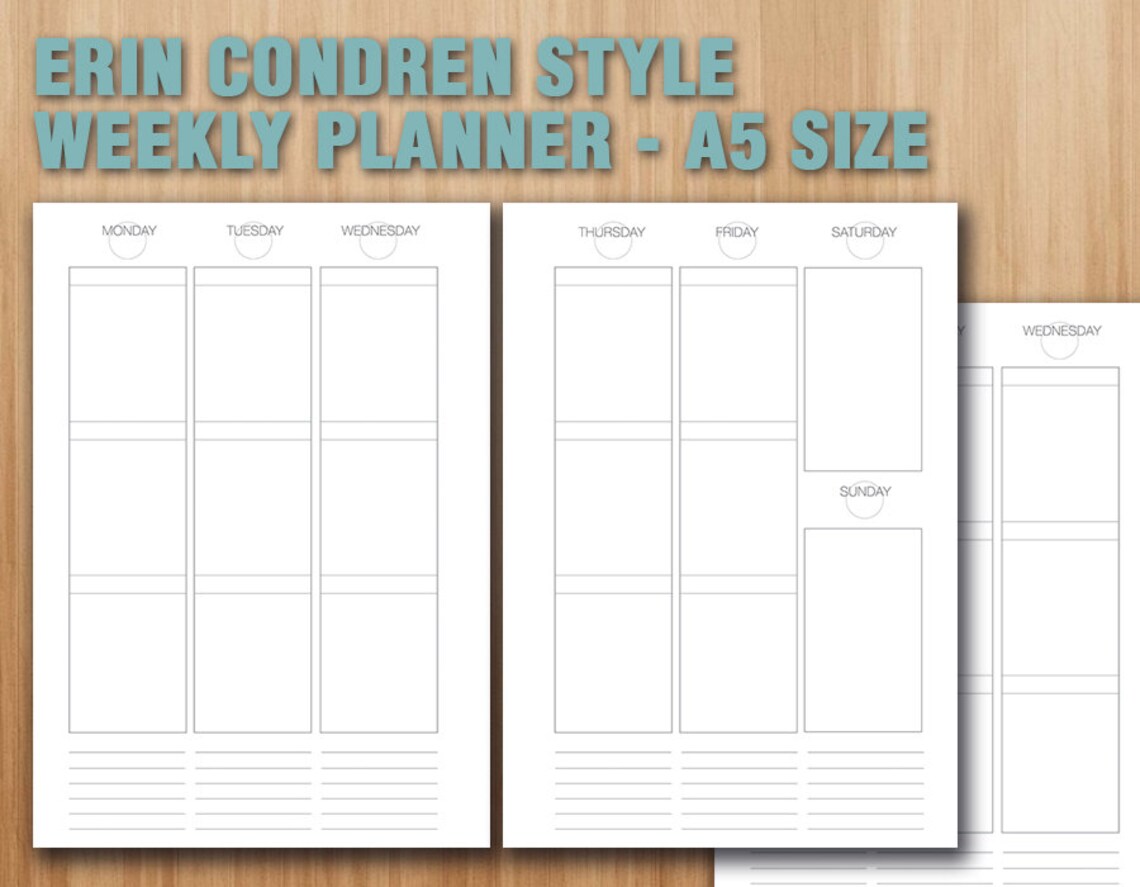 Erin Condren style weekly planner printable A5 size filofax | Etsy