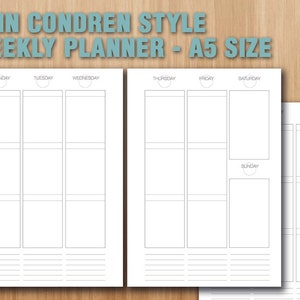 Erin Condren style weekly planner printable A5 size filofax inserts white layout