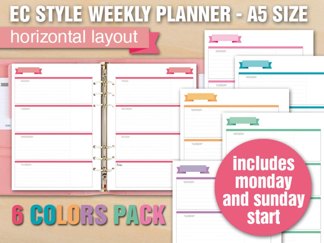 Erin Condren Style Weekly Planner Printable, A5 Size, Daily Schedule ...