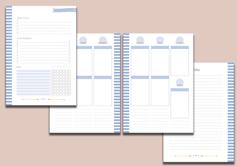 A5 Weekly Planner Vertical Layout Boxed Inserts 10 Colors - Etsy