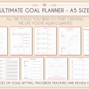 Doelplanner A5 Productiviteitsplanner Succesplanner Projectplanner Doelen instellen Doeltracker Gewoonten tracker Levenswiel PDF