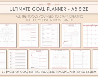 Zielplaner A5 Produktivitätsplaner Success Planner Projektplaner Ziele setzen Goal tracker Gewohnheiten tracker Life Wheel PDF