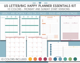 Big Happy planner essentials pack, 10 colors US letter planner inserts, weekly, monthly planner, colorful Planner kit, Planner pack