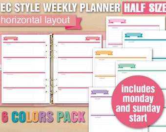 Erin Condren style weekly planner printable, half size, daily schedule, weekly planner pages, weekly calendar, horizontal layout
