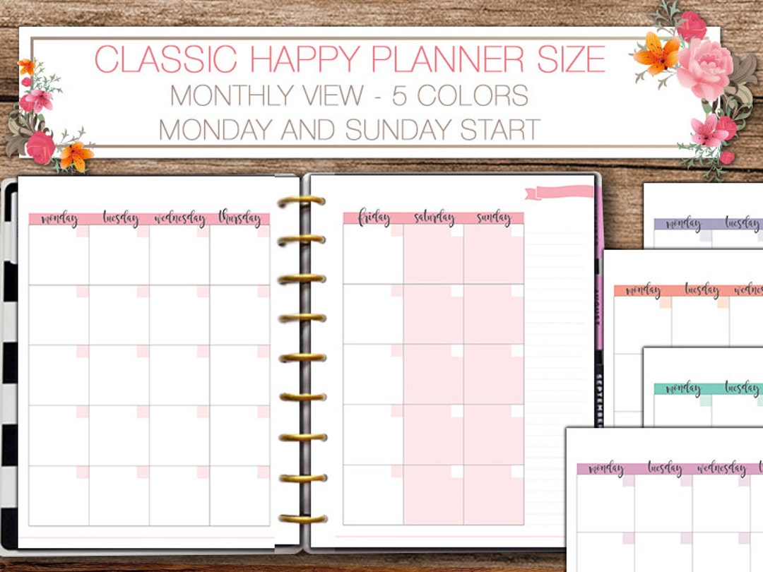 Happy Planner Printable Monthly Planner Inserts Classic Happy Planner ...