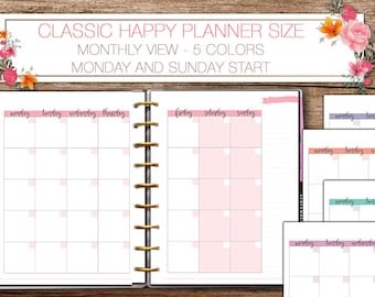 Happy planner printable monthly planner inserts Classic Happy Planner PDF 7 x 9.25 mambi planner
