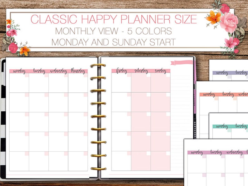 happy-planner-printable-monthly-planner-inserts-classic-happy-etsy