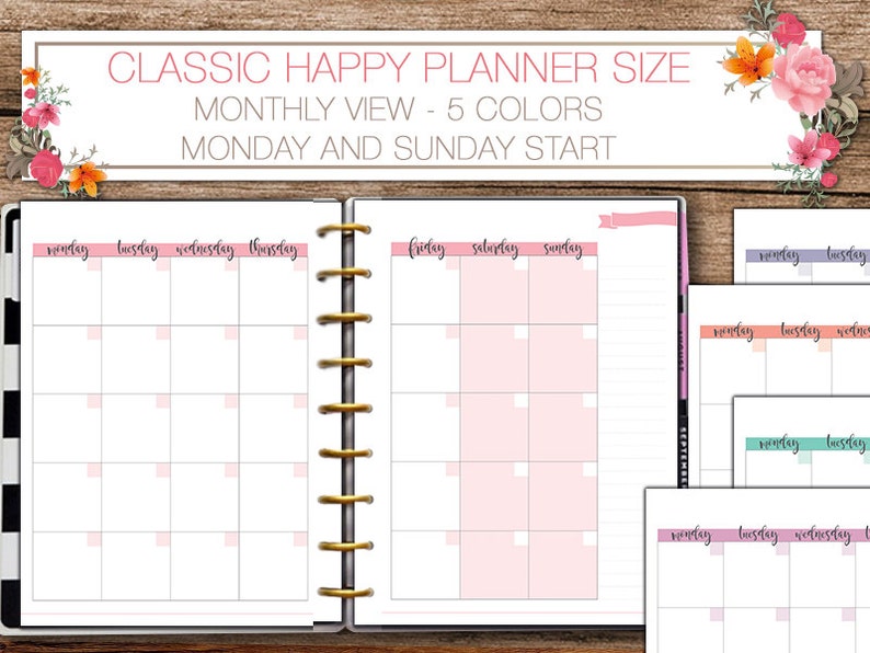 Happy Planner Printable Monthly Planner Inserts Classic Happy Etsy