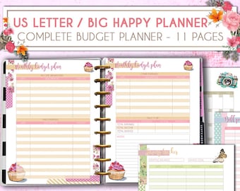 Big Happy Planner budget planner kakebo Printable money tracker expenses inserts debt spending savings tracker pdf Instant download