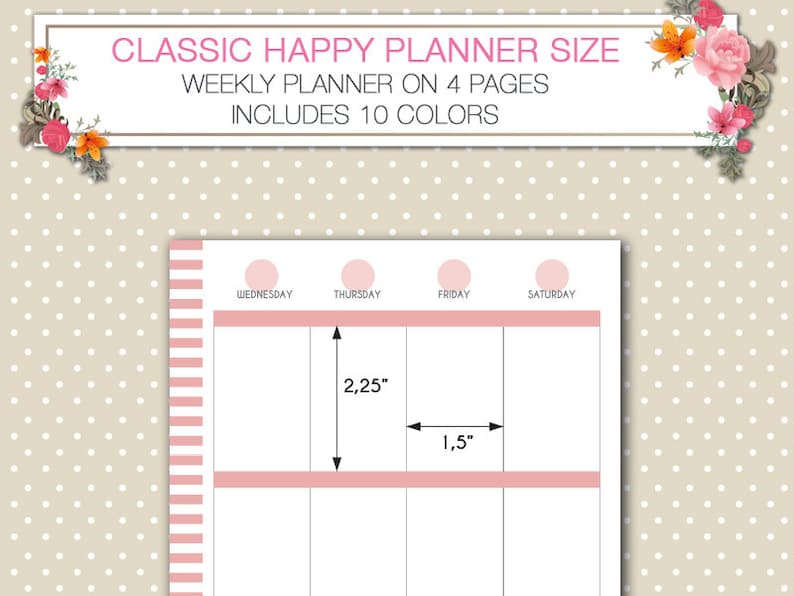Happy Planner Printable Undated Weekly Planner on 4 Pages Vertical ...