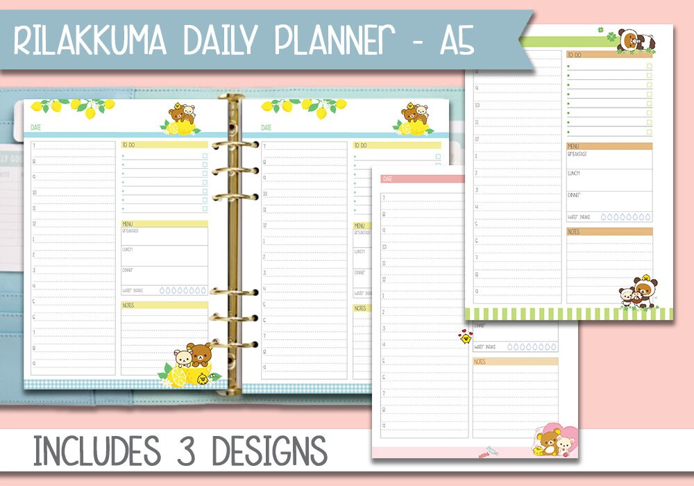 Daily Planner A5 Kawaii Hourly Planner Cute Printable | Etsy