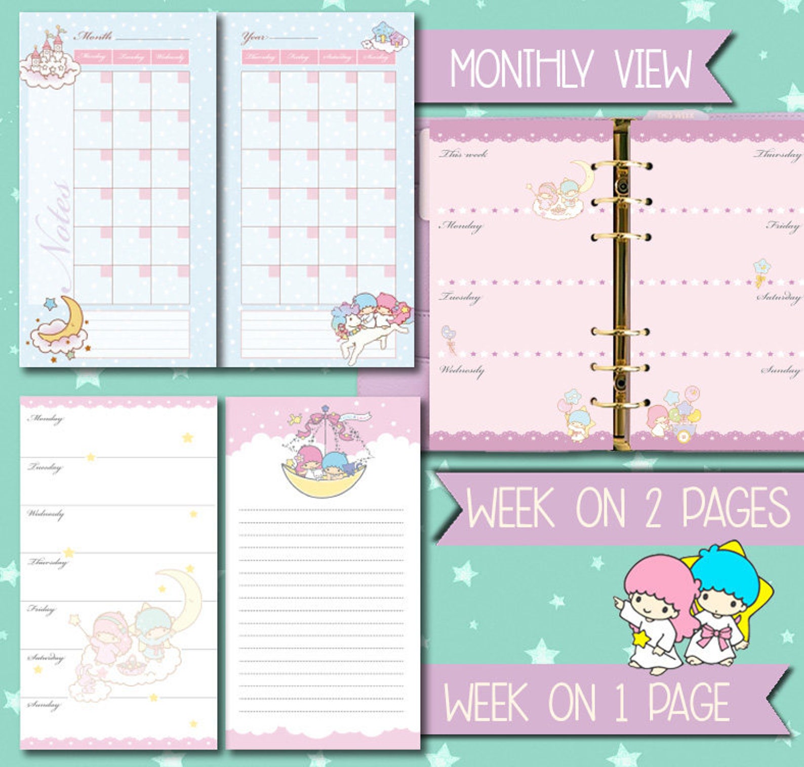 Printable Personal Planner Kit Cute Kawaii Weekly Planner Etsy