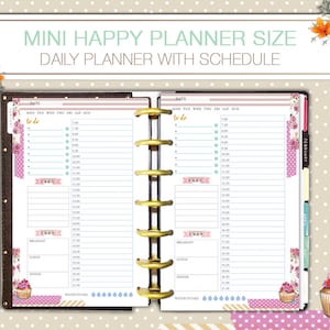 Tagesplaner Mini Happy Planner Stündliche Beilage Printable Undatiert Pdf Sofort Download