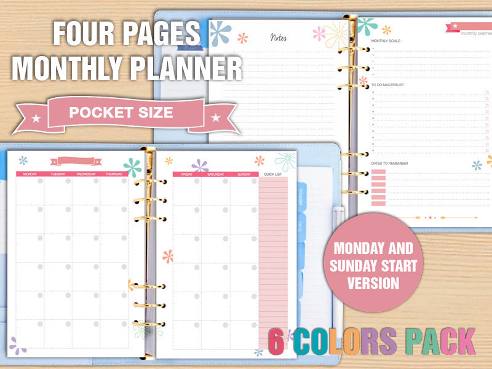 Pocket Size Monthly Planner Printable Planner Pages Monthly - Etsy