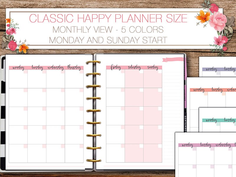 Happy Planner Printable Weekly and Monthly Planner Inserts - PDF 7 X 9. ...
