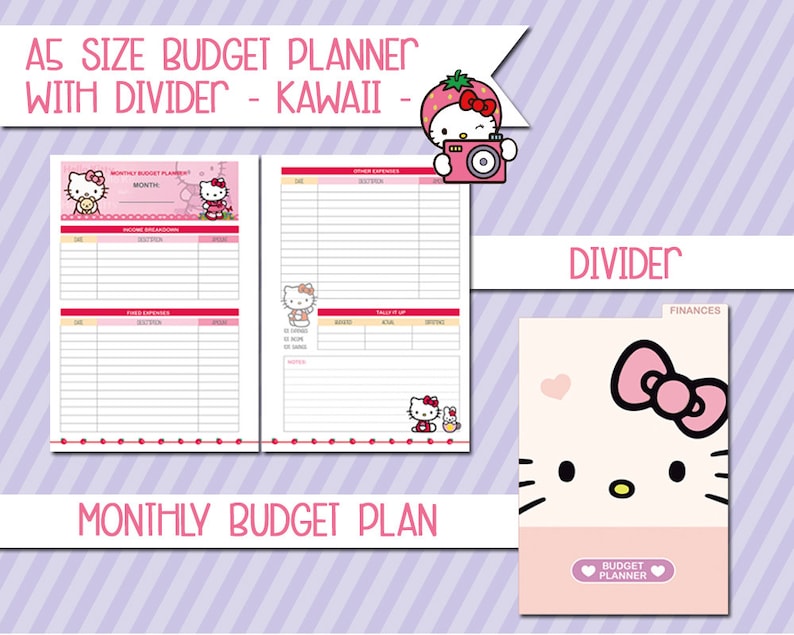 Printable a5 kakebo Budget planner kawaii inserts filofax a5 | Etsy