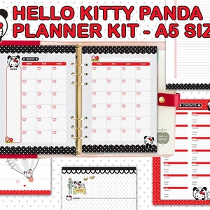a5 Planer Panda druckbare Einlagen, Woche auf zwei Seiten, Wochenplaner, Monatsansicht, kawaii sofortiger Download Panda Kitty
