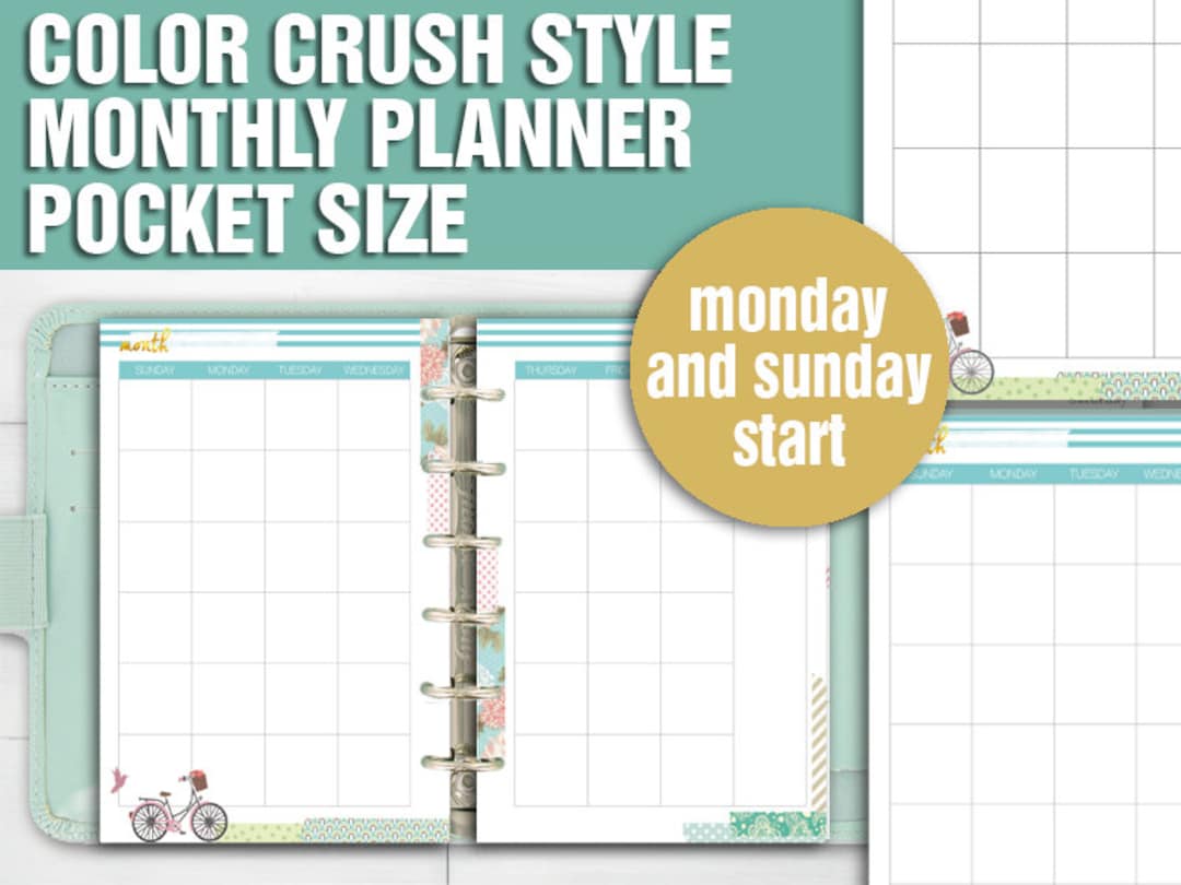 Printable Monthly Planner Pocket Size Undated Monthly Spread Calendar ...