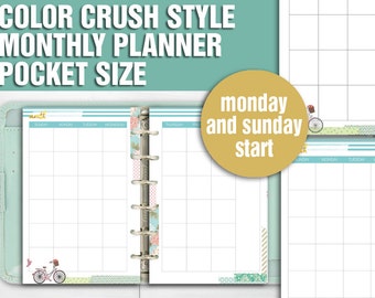 Printable monthly planner pocket size undated monthly spread calendar filofax pocket kikki k small