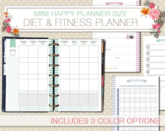 Mini Happy Planner diet and fitness printable planner food journal health tracker meal planner workout log habit tracker fit planner