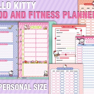 Kawaii salute e fitness planner formato personale stampabile diario alimentare tracker di salute pianificatore di pasti registro di allenamento