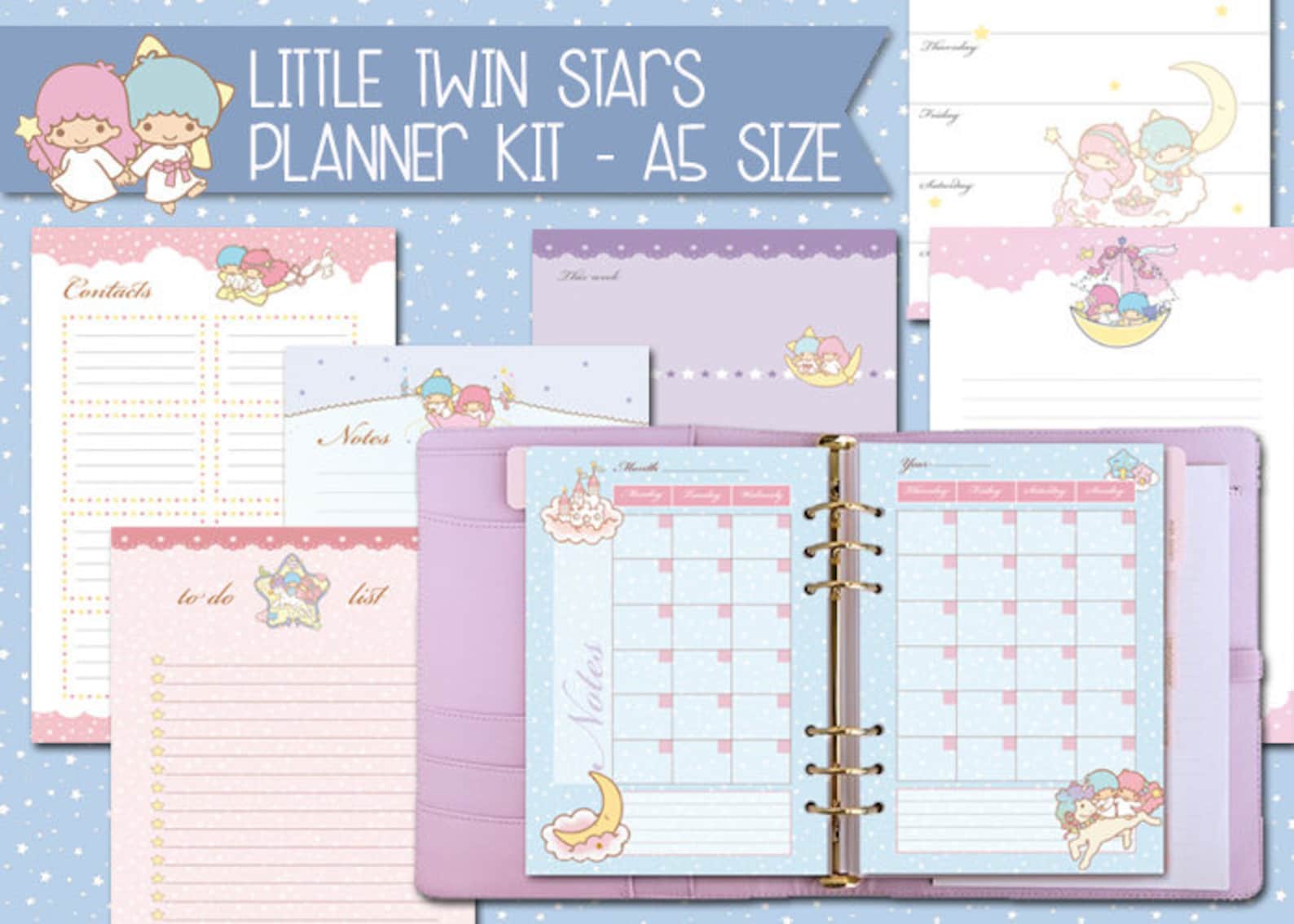 Printable a5 planner kit cute kawaii weekly planner monthly Etsy