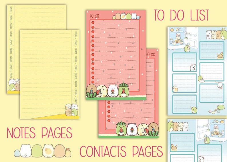 Sumikko gurashi printable pocket size inserts monthly spread weekly planner to do list notes wo2p filofax kikki k small image 3