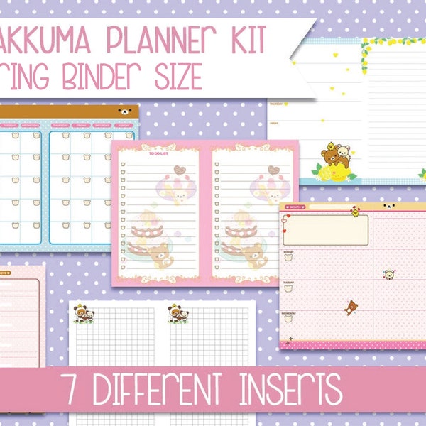 Kit agenda Rilakkuma inserti stampabili formato a6 visualizzazione settimanale agenda mensile pagine di agenda carine inserti kawaii