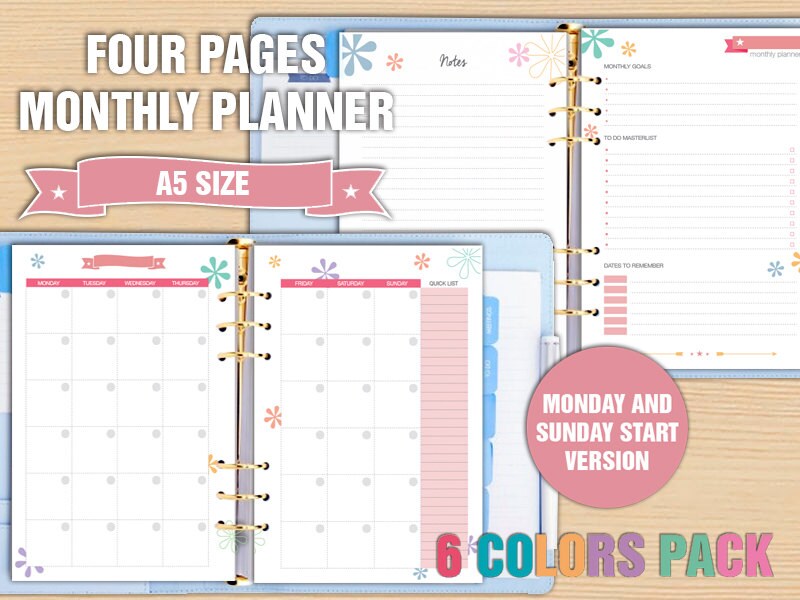 Monthly planner a5 size printable monthly calendar undated to | Etsy