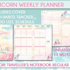 Midori traveller&#39;s notebook Unicorn weekly planner Monday start Printable midori regular insert